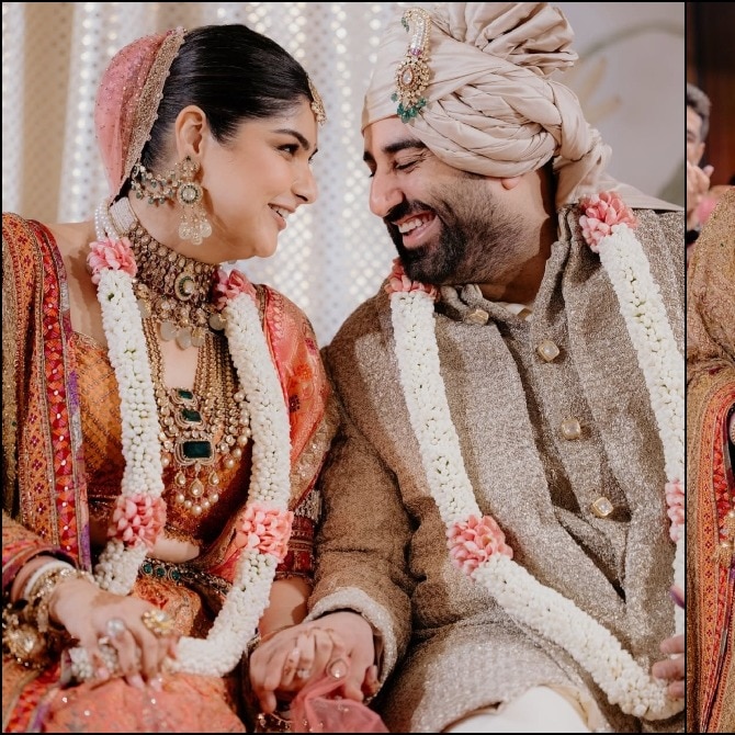 Inside Anshula Kapoor's vibrant bridal look, from layered emeralds to coral lehenga