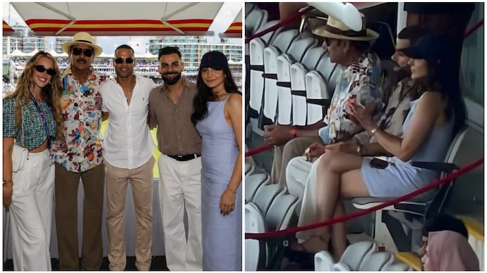 Anushka Sharma and Virat Kohli with Shikhar Dhawan and Sophie Shine at Lord's Cricket Stadium.
