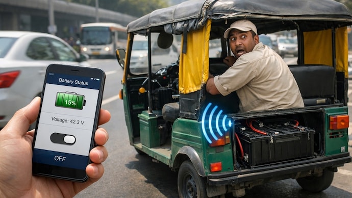 BAT-BMS app hits battery 3-wheelers with prank and it switches off vehicles. (Image generated using AI for representational purposes) BAT BMS app, rickshaw,