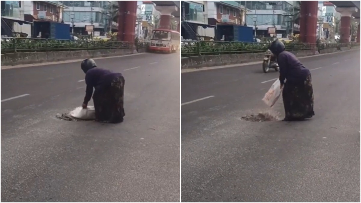 बेंगलुरु में महिला ने खुद भरा गड्ढा, मानसून की मार के बीच प्रशासन की लापरवाही आई सामने