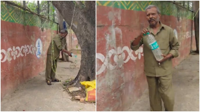 Bengaluru man confronts auto driver for urinating on road, makes him clean spot (Photos: Ghar Ke Kalesh/X) Bengaluru man confronts auto driver for urinating on road makes him clean spot