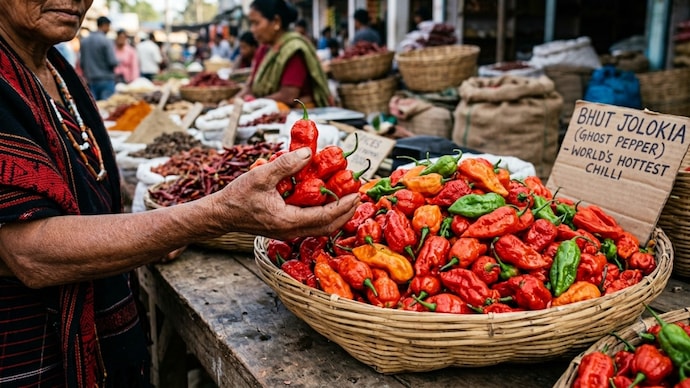Bhut Jolokia, or ghost chilli, is one of the world's hottest peppers and is grown mainly in Assam and other North Eastern states, where it is a staple in local cuisine. (AI generated image)