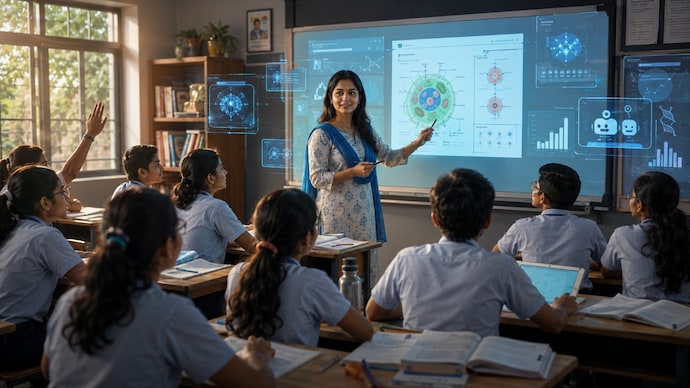 The piece argues that mastery learning can help Indian schools address unfinished learning through flexible support and assessment. (AI-generated image) ChatGPT in Indian classrooms: Teachers use AI for lessons, worksheets and personalised learning