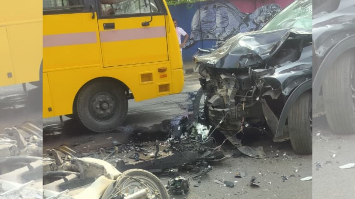 Video: Rider flung into air as speeding car hits scooter, then bus; child killed