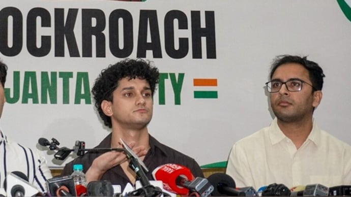 Cockroach Janta Party (CJP) chief spokespersons Saurav Das with other leaders.