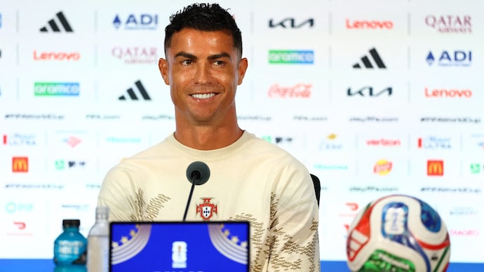Cristiano Ronaldo addresses the media at the press conference ahead of their Round of 16 clash against Spain. (Image: Reuters) Cristiano Ronaldo