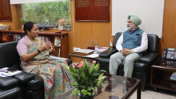 Delhi L-G meets CM Rekha Gupta on Lok Nivas on Monday.