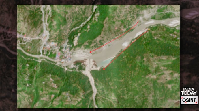 Satellite images shows a newly formed water pool in Dharali-Harshil belt in Uttarkashi (Source: Sentinel 2)