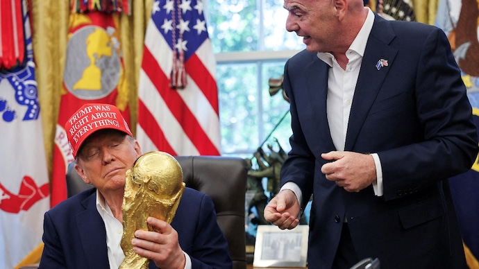 Donald Trump confirms asking FIFA to overturn Balogun's red card (Photo Reuters) Donald Trump, Gianni Infantino
