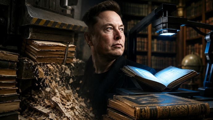 Elon Musk takes shot at Anthropic, says SpaceXAI will not destroy books for AI training. (Image created using AI) Elon musk, anthropic book case,