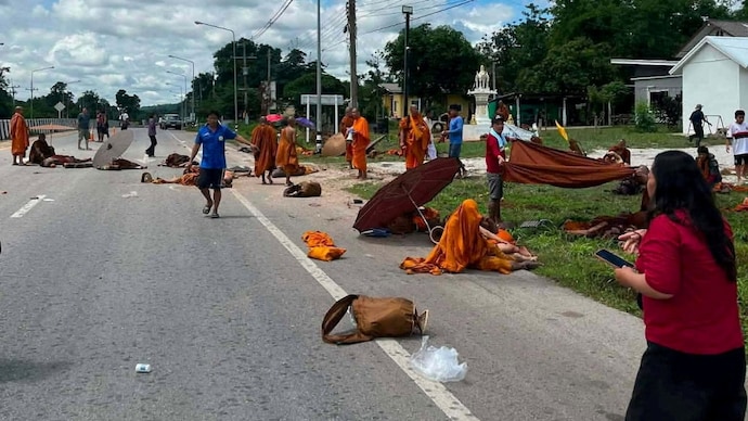 Emergency workers at the accident site