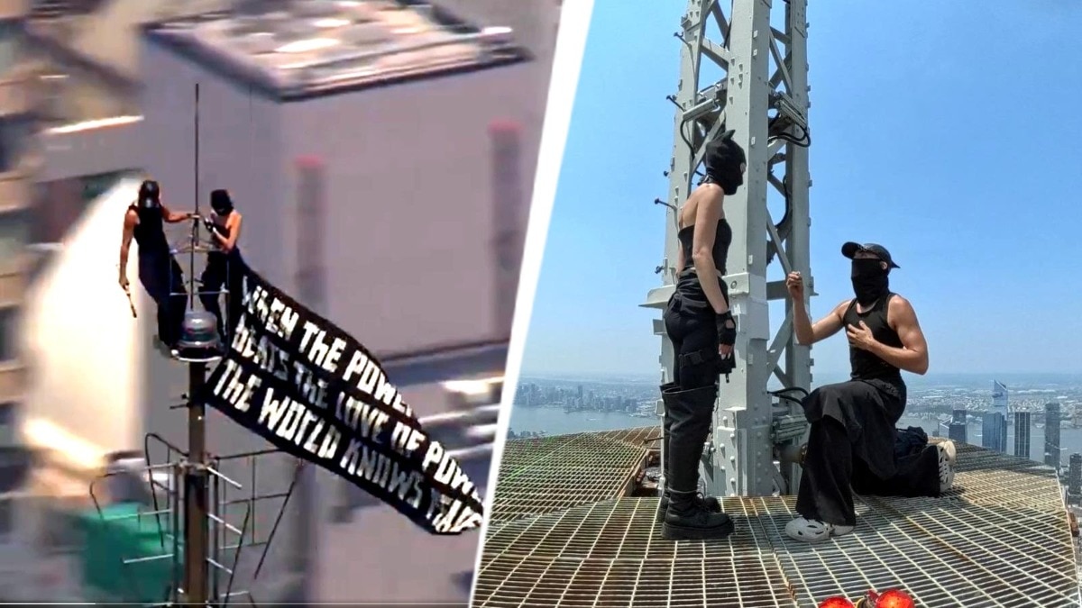 Masked couple climb to top of NYC Empire State Building, then get engaged