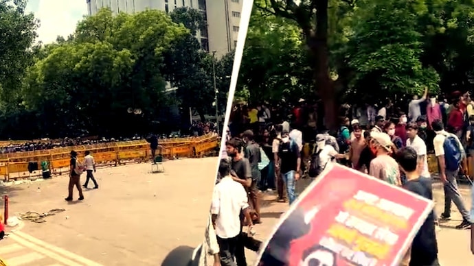 The clash came against the backdrop of celebrations at Jantar Mantar following Pradhan's resignation earlier in the day. (Screengrab) Five police hurt at CJP protest