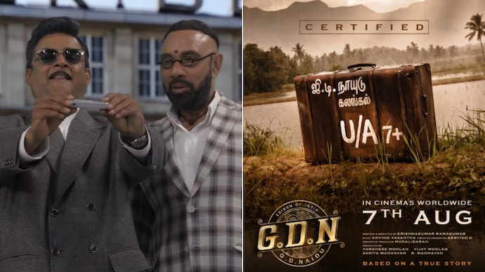 A still from the trailer of G.D.N featuring R Madhavan and Sathyaraj