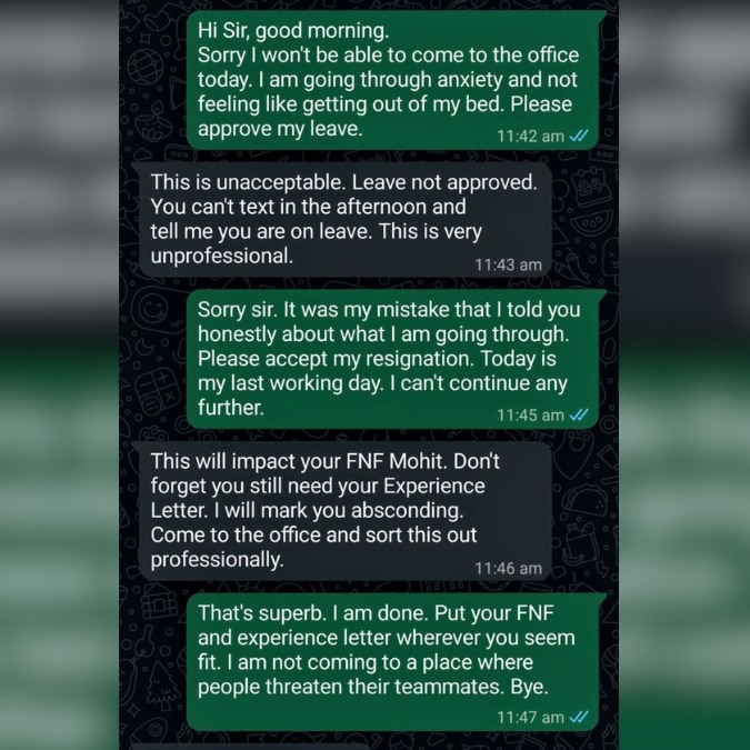 Gen Z employee asks for leave due to anxiety, manager's response makes him resign