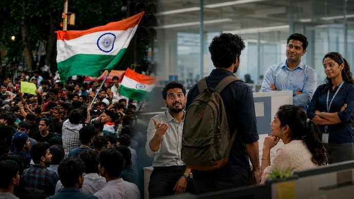 Heroes At Jantar Mantar. Headaches At Work? How protest is changing the office politics (AI generated image)