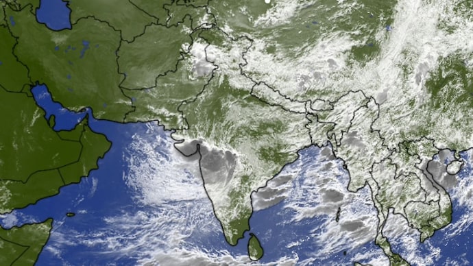 India's monsoon is running on seven weather systems at once this week, from the Somali Jet feeding moisture off the Arabian Sea to a deep depression over Gujarat. (Photo: Windy)