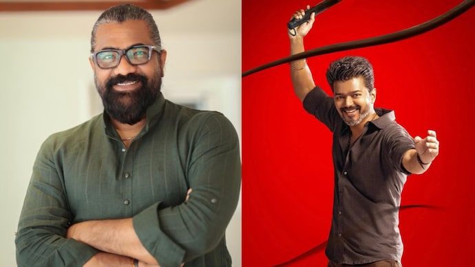 Producer Venkat K Narayana and Vijay in Jana Nayagan's photos.