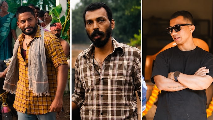 The Kannada film Karavali is directed by Gurudhatha Ganiga (right) and stars Prajwal Devaraj (left) and Raj B Shetty (centre) in the lead.