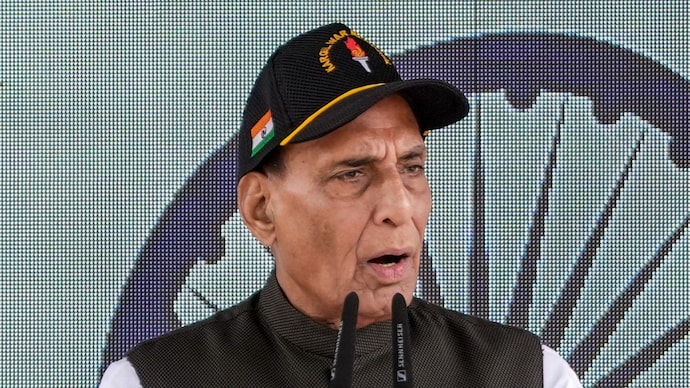 Defense Minister Rajnath Singh addresses the gathering during the 27th Kargil Vijay Diwas celebrations, at Drass. (PTI photo) Kargil war anniversary