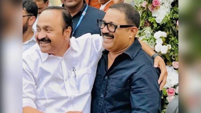 Kerala Chief Minister VD Satheesan with his cabinet colleague from Muslim League, KM Shaji.