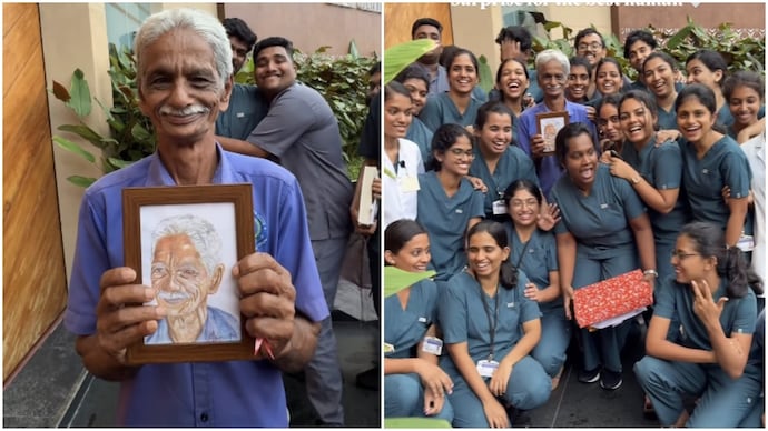 Kerala students gift college caretaker a handmade portrait, his reaction is priceless