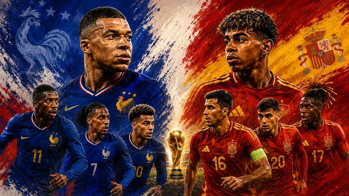 France will take on Spain in the FIFA World Cup first semifinal on Tuesday evening (Agency Photos) Kylian Mbappe and Lamine Yamal