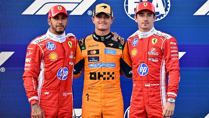 Lando Norris took pole followed by Charles Leclerc at the Hungary GP. (Image: Reuters) Lando Norris, Charles Leclerc, Lewis Hamilton