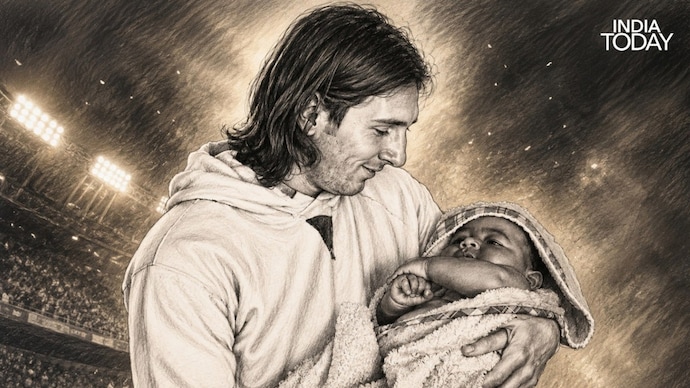 Messi and baby Lamine Yamal