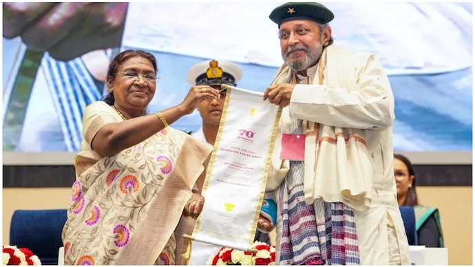 Actor Mithun Chakraborty receiving Dada Saheb Phalke award in 2024. Mithun Chakraborty receiving Dada Saheb Phalke award in 2024.
