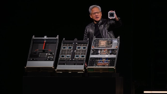 NVIDIA CEO Jensen Huang speaks during an Nvidia conference focusing on artificial intelligence in San Jose