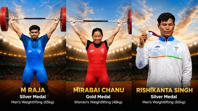 Olympic and Commonwealth champion Saikhom Mirabai Chanu, who won gold in the women's 48 kg weightlifting event. Weightlifters Rishikanta Singh and M. Raja also secured silver medals in the men's 60 kg and 65 kg categories, respectively.