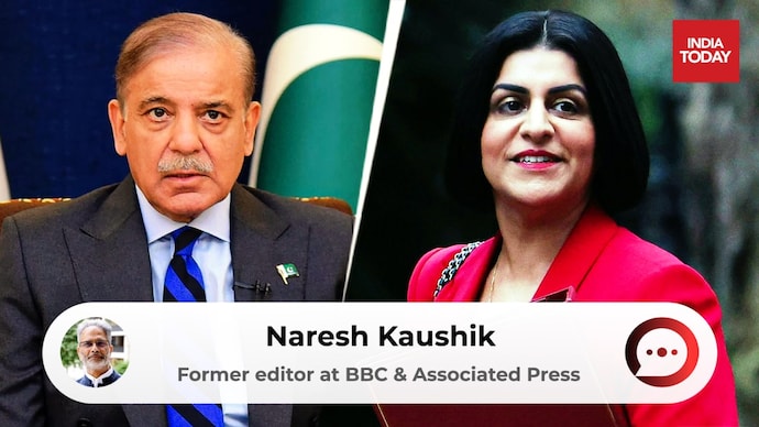 Pakistani PM Shehbaz Sharif and Britain's Home Secretary Shabana Mahmood
