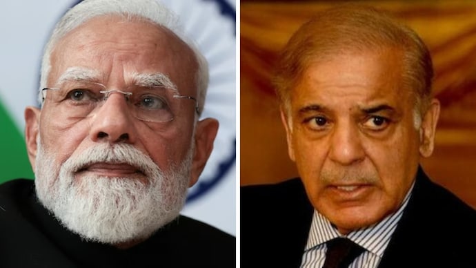 Prime Minister Narendra Modi (left) and Pakistan Prime Minister Shehbaz Sharif (right)