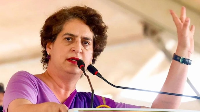 Priyanka Gandhi criticised BJP and NDA parliamentarians for giving Dharmendra Pradhan a rousing welcome at Parliament following his resignation. (Photo: PTI) Priyanka Gandhi.