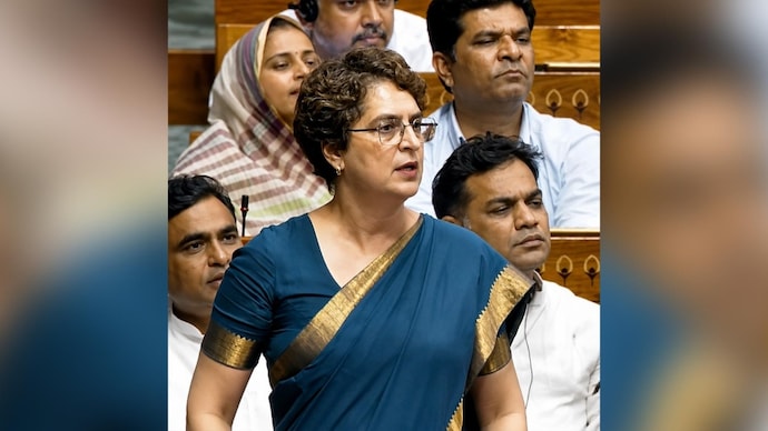 Priyanka Gandhi in Parliament on Tuesday