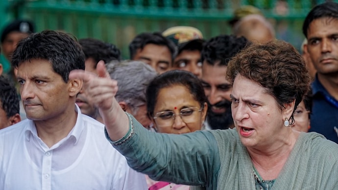 Priyanka Gandhi Vadra at the protest outside PM's residence in New Delhi