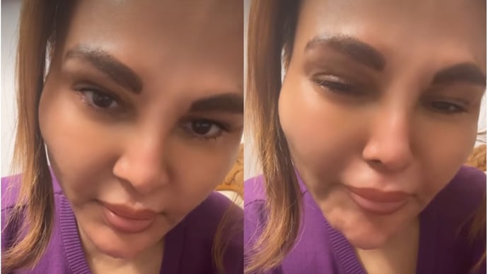 Rakhi Sawant shares emotional video expressing solidarity with students (Photo: Video screenshots) Rakhi Sawant has tears, questions and message for PM over students' protest. Video