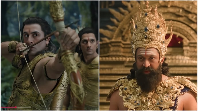 Fans shower love on Ranbir Kapoor as Lord Ram (L) and Yash as Raavan (R) in Ramayana trailer,