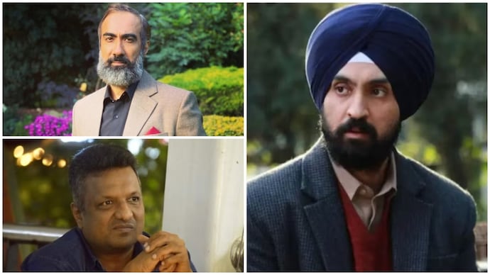 Actor Ranvir Shorey (Top left) and director Sanjay Gupta (Bottom left) reacted to the controversy over Diljit Dosanjh's Satluj (R). (Credit: Zee5) Infuriating: Ranvir Shorey, Sanjay Gupta and others slam Satluj's removal from OTT