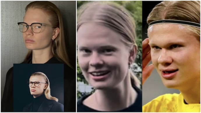 Russian model's resemblance to Erling Haaland has football fans doing a double take (Photos: @nas__kos/Instagram) Russian model's resemblance to Erling Haaland has football fans doing a double take