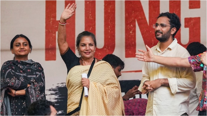 Shabana Azmi joined CJP's 'Chalo Sansad' march in New Delhi on July 20. Photo: PTI Shabana Azmi