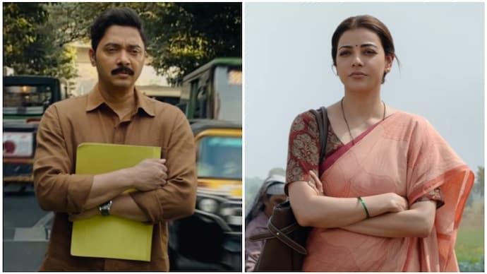 Shreyas Talpade (L), Kajal Aggarwal (R) in The India Story trailer. (Credit: YouTube) Shreyas Talpade (L), Kajal Aggarwal (R) in The India Story trailer.