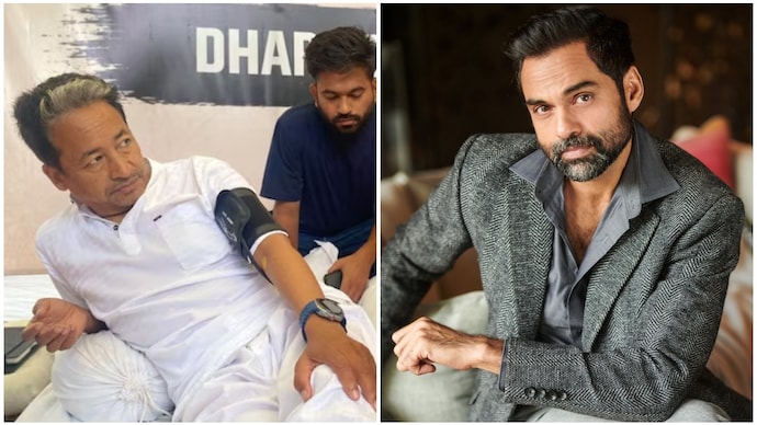 Abhay Deol (R) extends support to Sonam Wangchuk (L) amid his hunger strike.