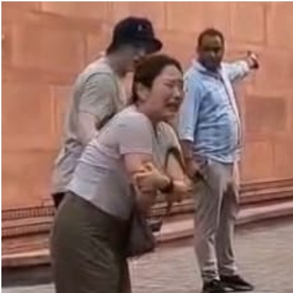 South Korean tourist cries in pain after monkey attacks her at Taj Mahal