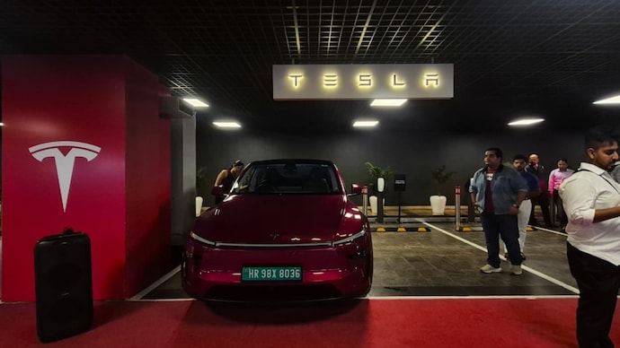 Tesla Model Y at Delhi's Select Citywalk mall.