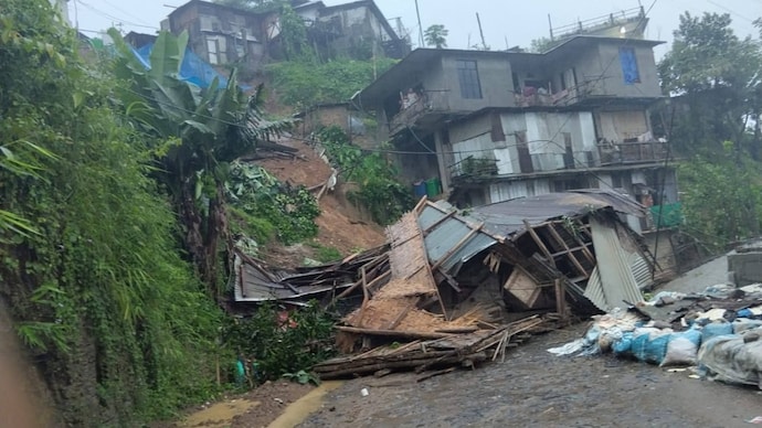 The heavy rain caused widespread damage in Mon town, the district headquarters, with homes, roads and public infrastructure hit badly. (File photo)