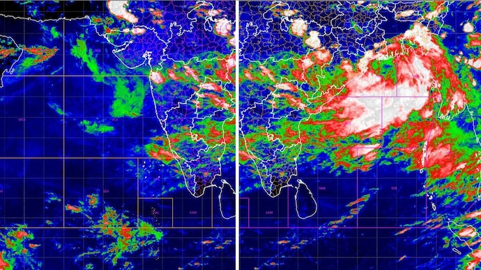 The July 26 INSAT-3DR image of the Arabian Sea image shows no closed storm, only long cloud streets off Somalia, a moisture plume into Gujarat and heavy convection along the Western Ghats. (Photo: IMD/ISRO)