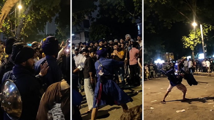 The minute-long footage shows Nihang stepping into the centre of the crowd and performing a series of stick-wielding stunts.