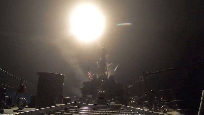 A munition is launched at an unknown location during what US Central Command says are strikes on Iran